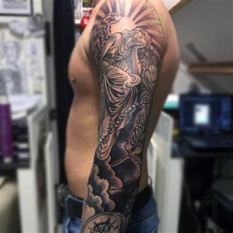 It represents a guardian angel that guards the tattoo wearer through all situations. . Guardian angel tattoo sleeve